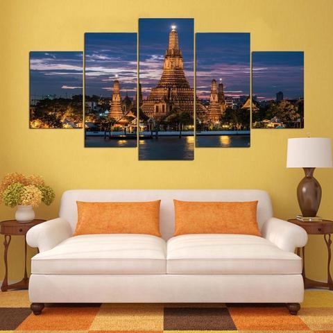 Wat Arun Temple - Nature 5 Panel Canvas Art Wall Decor Wat Arun Temple - Nature 5 Panel Canvas Art Wall Decor