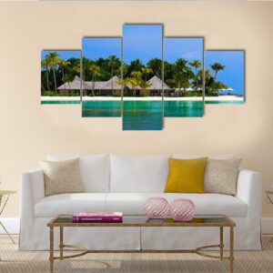 Water Bungalows On A Tropical Island - Nature 5 Panel Canvas Art Wall Decor