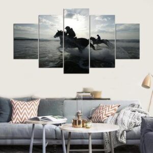 Water Horses - Animal 5 Panel Canvas Art Wall Decor