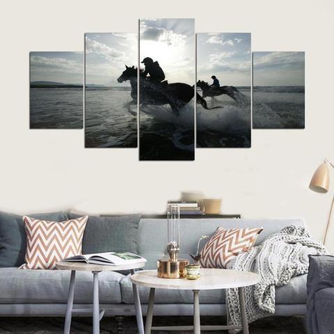 Water Horses - Animal 5 Panel Canvas Art Wall Decor Water Horses - Animal 5 Panel Canvas Art Wall Decor