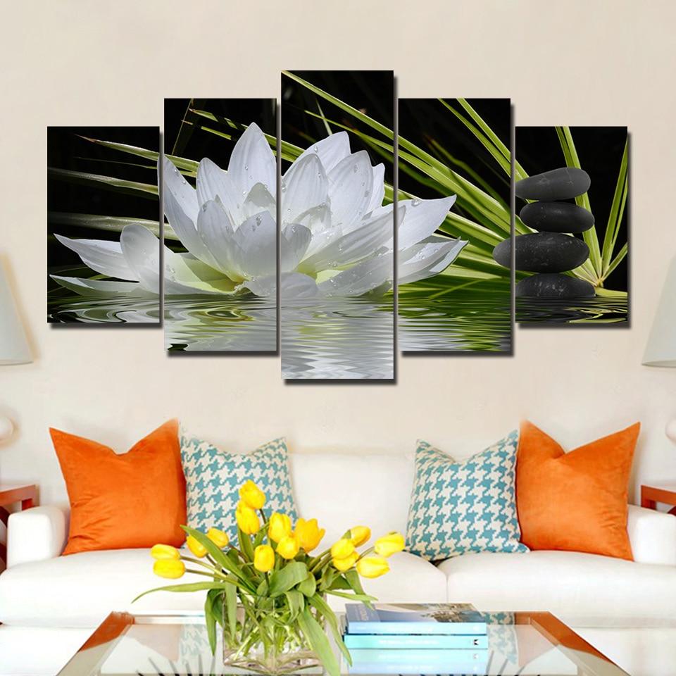 Water Lily 01 - Nature 5 Panel Canvas Art Wall Decor Water Lily 01 - Nature 5 Panel Canvas Art Wall Decor