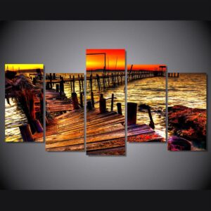 Water Wharf Sky Horizon - Nature 5 Panel Canvas Art Wall Decor