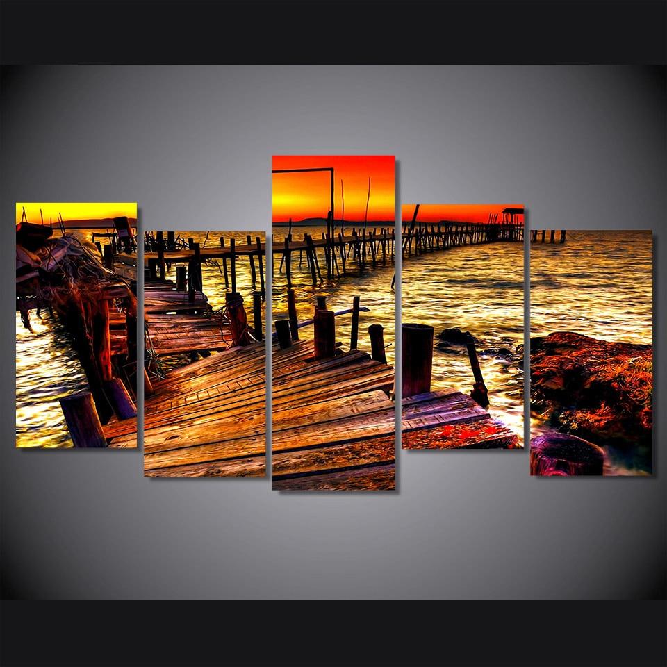 Water Wharf Sky Horizon - Nature 5 Panel Canvas Art Wall Decor Water Wharf Sky Horizon - Nature 5 Panel Canvas Art Wall Decor