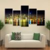 Water city night - Nature 5 Panel Canvas Art Wall Decor