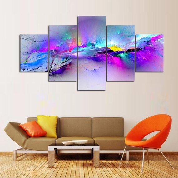 Watercolor Mountain Ridge - Abstract 5 Panel Canvas Art Wall Decor Watercolor Mountain Ridge - Abstract 5 Panel Canvas Art Wall Decor