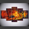 Watercolor Of Autumn Park - Abstract 5 Panel Canvas Art Wall Decor