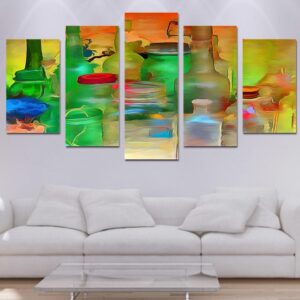 Watercolor Ware Bottle - Abstract 5 Panel Canvas Art Wall Decor