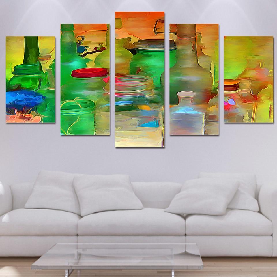Watercolor Ware Bottle - Abstract 5 Panel Canvas Art Wall Decor Watercolor Ware Bottle - Abstract 5 Panel Canvas Art Wall Decor