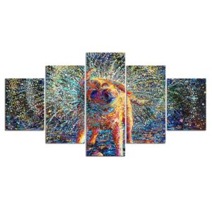 Watercolor colorful Pet Dog Puppy - Animal 5 Panel Canvas Art Wall Decor