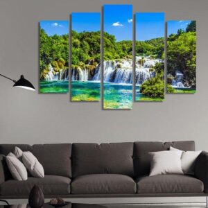 Waterfall 03 - Nature 5 Panel Canvas Art Wall Decor
