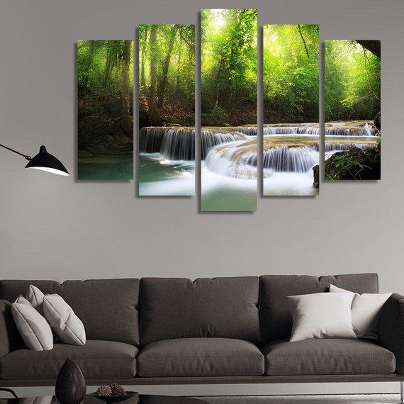 Waterfall 04 - Nature 5 Panel Canvas Art Wall Decor Waterfall 04 - Nature 5 Panel Canvas Art Wall Decor