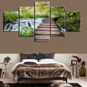 Waterfall 3 - Nature 5 Panel Canvas Art Wall Decor