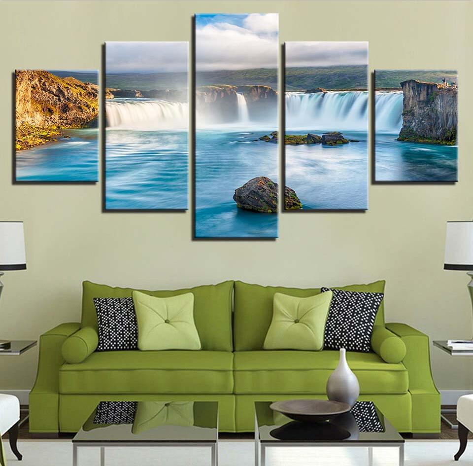 Waterfall 30 - Nature 5 Panel Canvas Art Wall Decor Waterfall 30 - Nature 5 Panel Canvas Art Wall Decor