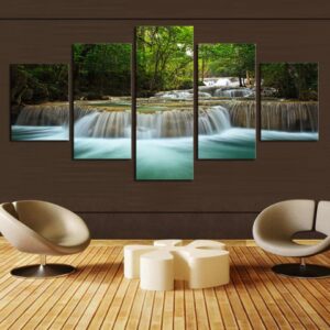 Waterfall 50 - Nature 5 Panel Canvas Art Wall Decor