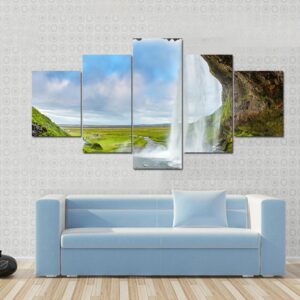 Waterfall Above The Cave - Nature 5 Panel Canvas Art Wall Decor