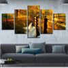 Waterfall Forest Bridge - Nature 5 Panel Canvas Art Wall Decor