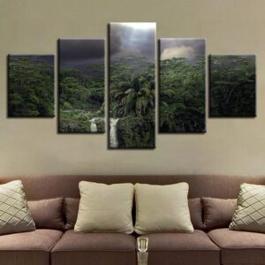 Waterfall Forest - Nature 5 Panel Canvas Art Wall Decor