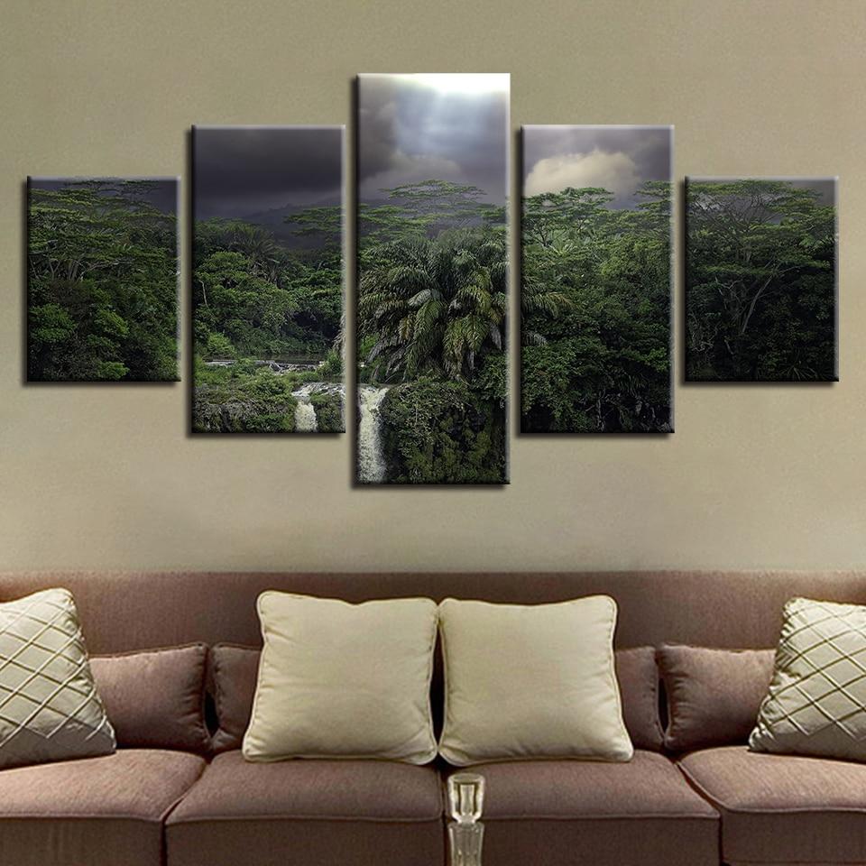 Waterfall Forest - Nature 5 Panel Canvas Art Wall Decor Waterfall Forest - Nature 5 Panel Canvas Art Wall Decor