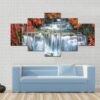 Waterfall In Autumn Forest - Nature 5 Panel Canvas Art Wall Decor
