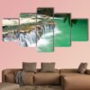 Waterfall In Rain Jungle Forest - Nature 5 Panel Canvas Art Wall Decor