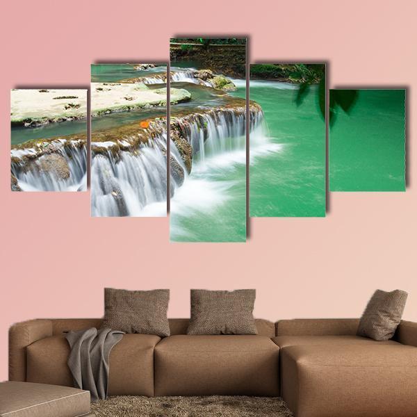 Waterfall In Rain Jungle Forest - Nature 5 Panel Canvas Art Wall Decor Waterfall In Rain Jungle Forest - Nature 5 Panel Canvas Art Wall Decor