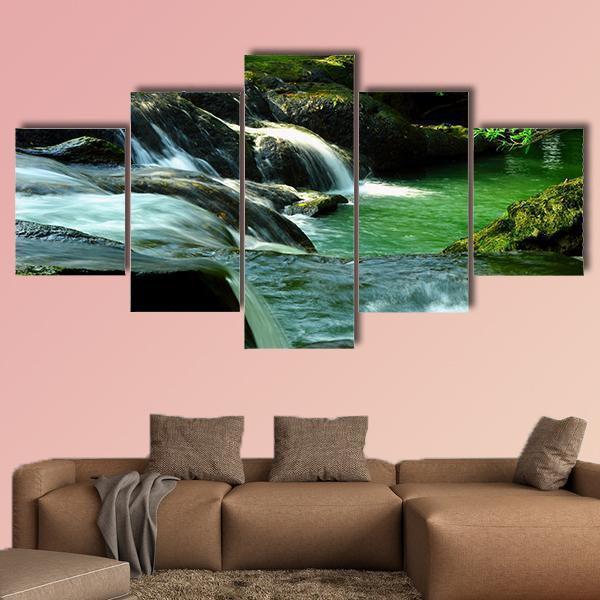 Waterfall In Thailand - Nature 5 Panel Canvas Art Wall Decor Waterfall In Thailand - Nature 5 Panel Canvas Art Wall Decor