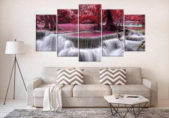 Waterfall Large 3 - Nature 5 Panel Canvas Art Wall Decor Waterfall Large 3 - Nature 5 Panel Canvas Art Wall Decor