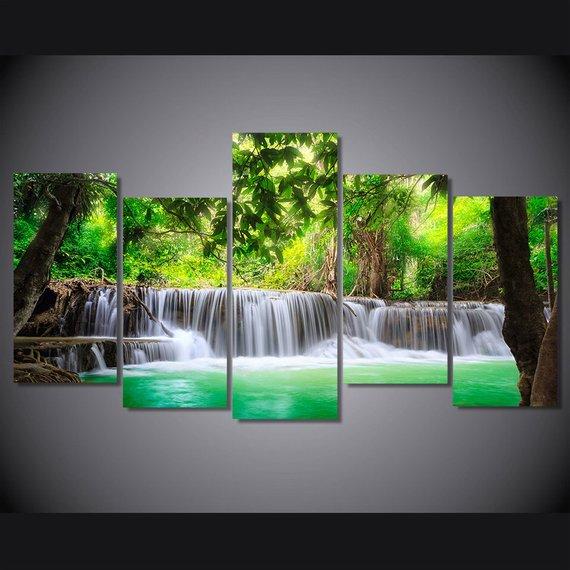 Waterfall Large - Nature 5 Panel Canvas Art Wall Decor Waterfall Large - Nature 5 Panel Canvas Art Wall Decor