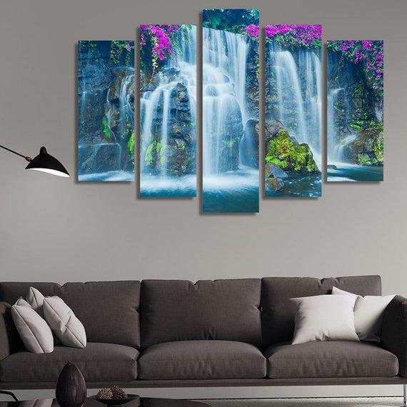 Waterfall Love - Nature 5 Panel Canvas Art Wall Decor Waterfall Love - Nature 5 Panel Canvas Art Wall Decor