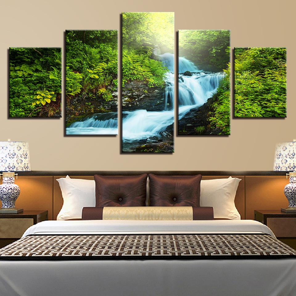 Waterfall Natural - Nature 5 Panel Canvas Art Wall Decor Waterfall Natural - Nature 5 Panel Canvas Art Wall Decor