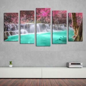 Waterfall Serenity - Nature 5 Panel Canvas Art Wall Decor