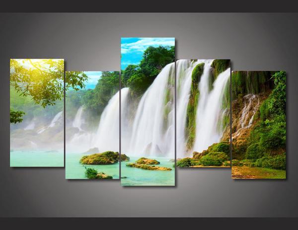 Waterfall Trees Mountain 03 - Nature 5 Panel Canvas Art Wall Decor Waterfall Trees Mountain 03 - Nature 5 Panel Canvas Art Wall Decor
