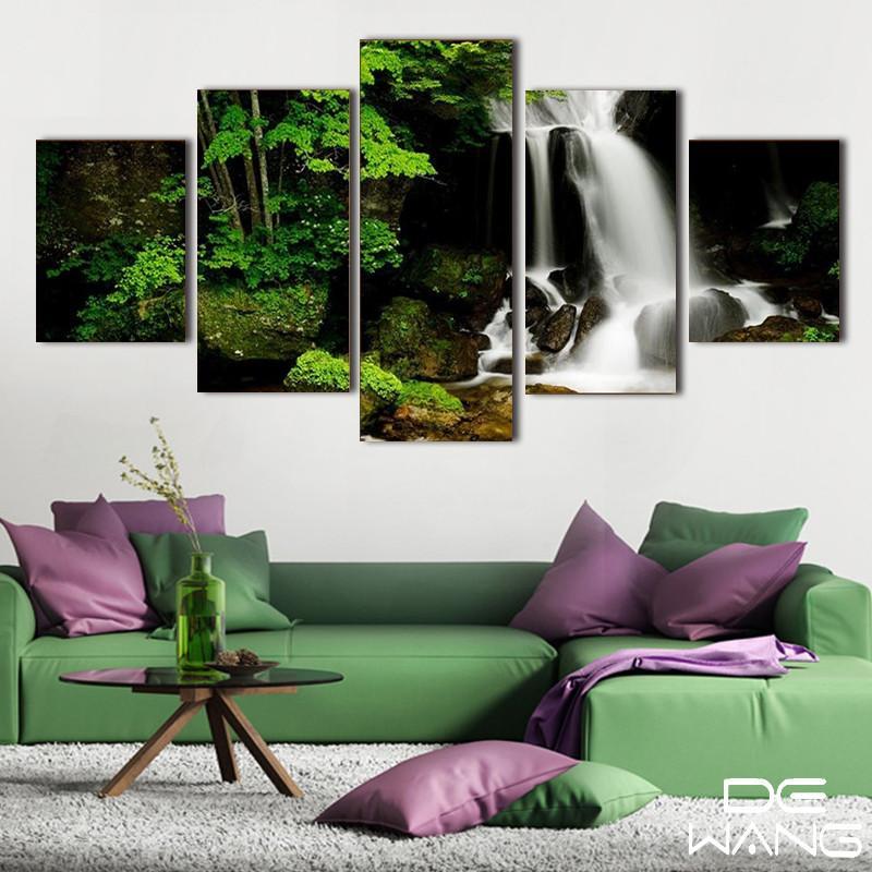 Waterfall Vallet - Nature 5 Panel Canvas Art Wall Decor Waterfall Vallet - Nature 5 Panel Canvas Art Wall Decor