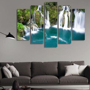 Waterfalls Of Martin Brod On Una National Park - Nature 5 Panel Canvas Art Wall Decor