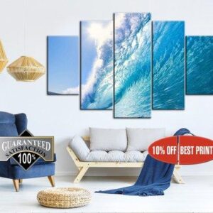 Wave Ocean Photography Surfing - Nature 5 Panel Canvas Art Wall Decor