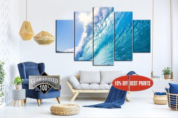 Wave Ocean Photography Surfing - Nature 5 Panel Canvas Art Wall Decor Wave Ocean Photography Surfing - Nature 5 Panel Canvas Art Wall Decor