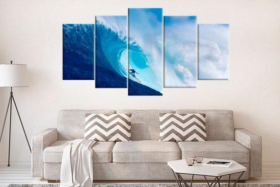 Wave Surfing Giclee - Sport 5 Panel Canvas Art Wall Decor Wave Surfing Giclee - Sport 5 Panel Canvas Art Wall Decor