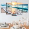 Waves On Beach At Sunset - Nature 5 Panel Canvas Art Wall Decor