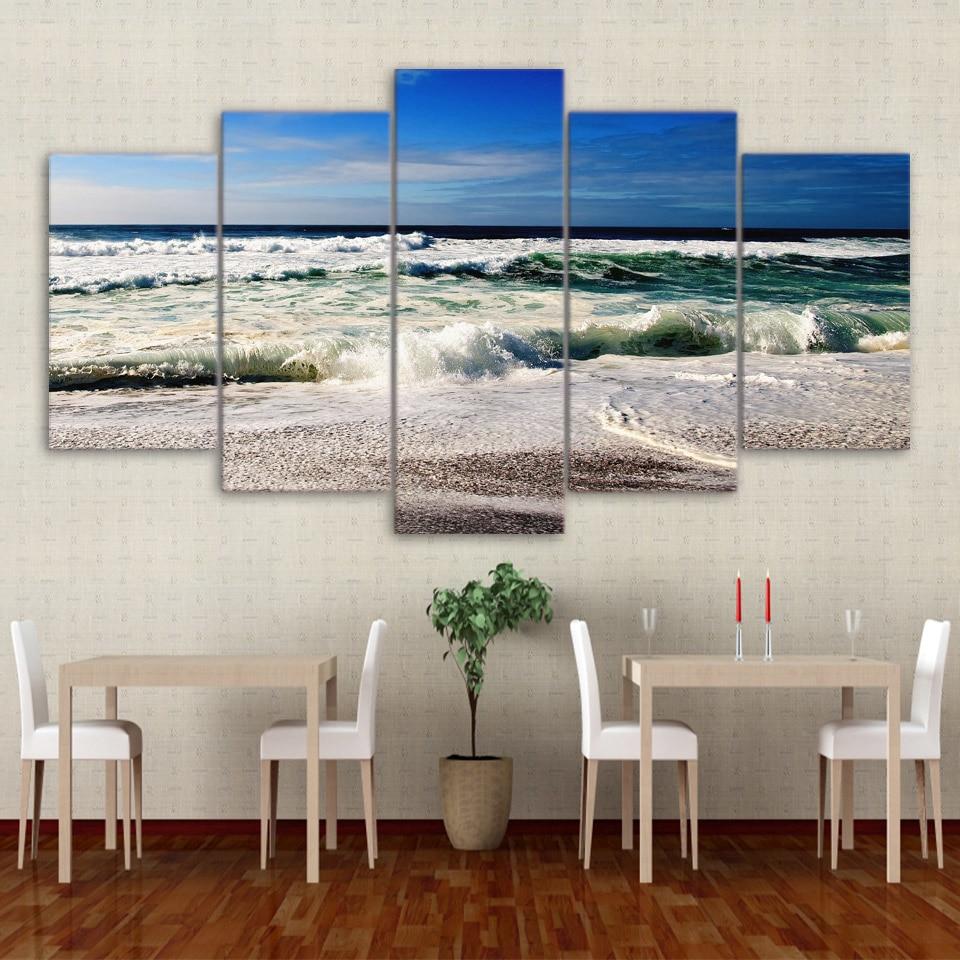 Waves Sea Sky Coast - Space 5 Panel Canvas Art Wall Decor Waves Sea Sky Coast - Space 5 Panel Canvas Art Wall Decor