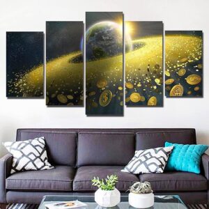 Wealth Ring Of Earth - Space Universe 5 Panel Canvas Art Wall Decor