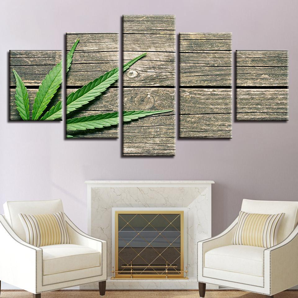 Weed On Wood Cannabis - Nature 5 Panel Canvas Art Wall Decor Weed On Wood Cannabis - Nature 5 Panel Canvas Art Wall Decor