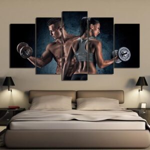 Weightlifting Fitness Workout - Sport 5 Panel Canvas Art Wall Decor
