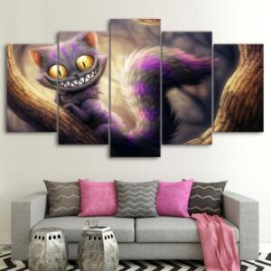 Weird cat Alice in wonderland - Cartoon 5 Panel Canvas Art Wall Decor