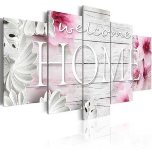 Welcome Home Wood Look Beachy - Abstract 5 Panel Canvas Art Wall Decor