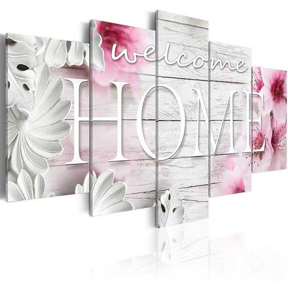 Welcome Home Wood Look Beachy - Abstract 5 Panel Canvas Art Wall Decor Welcome Home Wood Look Beachy - Abstract 5 Panel Canvas Art Wall Decor