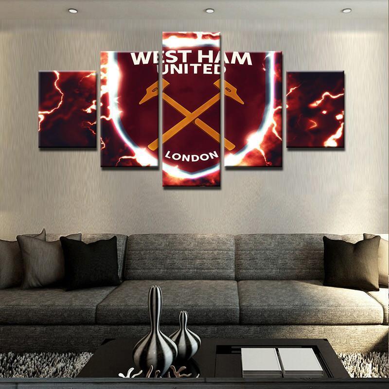 West Ham United Thunder Logo Soccer - 5 Panel Canvas Art Wall Decor West Ham United Thunder Logo Soccer - 5 Panel Canvas Art Wall Decor