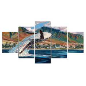 Whale breaking water - Animal 5 Panel Canvas Art Wall Decor