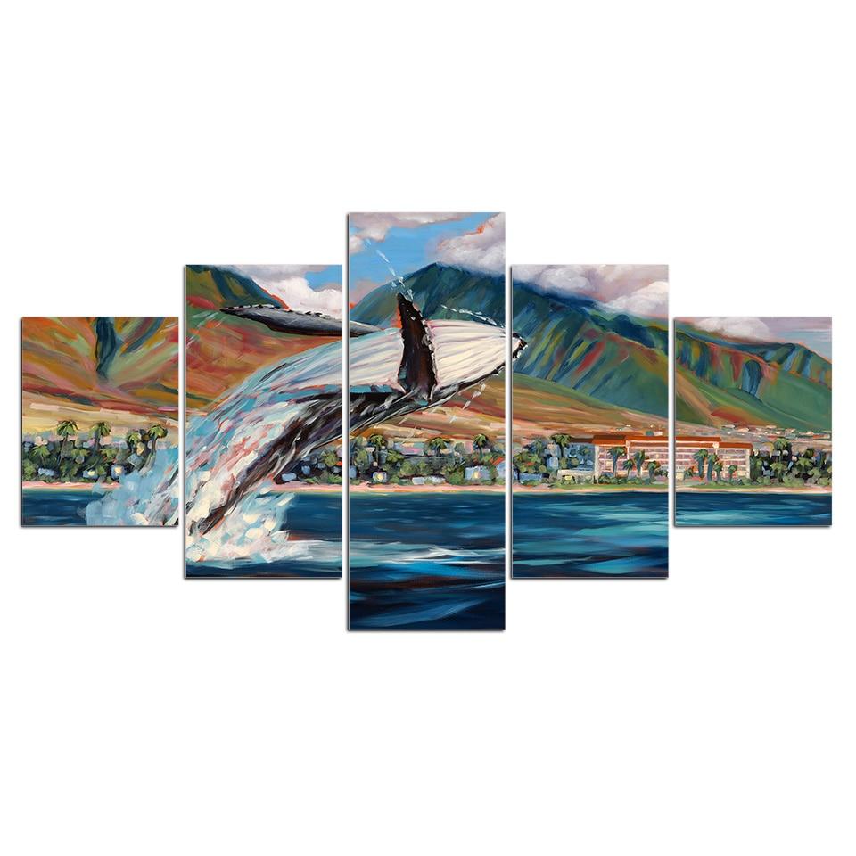 Whale breaking water - Animal 5 Panel Canvas Art Wall Decor Whale breaking water - Animal 5 Panel Canvas Art Wall Decor