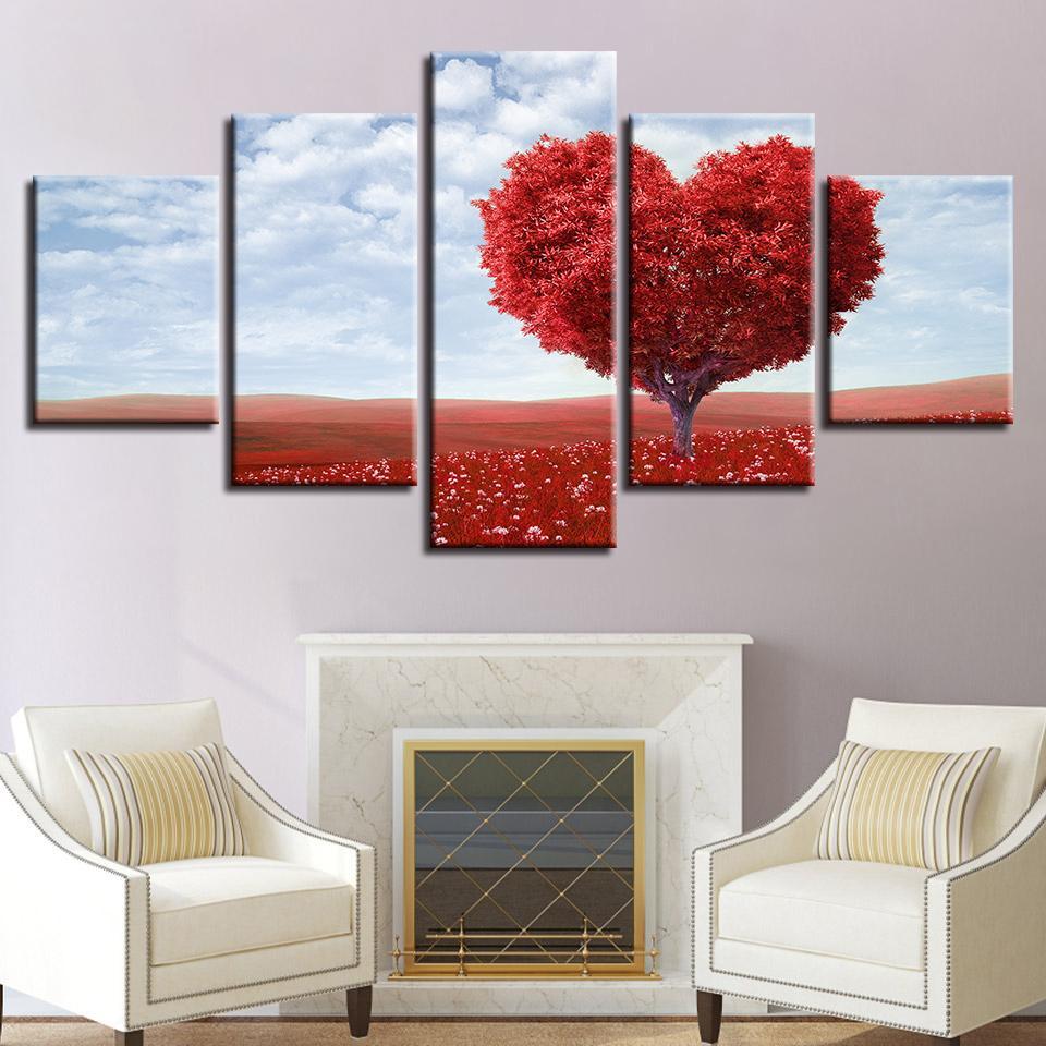 What Is Love Red Tree - Nature 5 Panel Canvas Art Wall Decor What Is Love Red Tree - Nature 5 Panel Canvas Art Wall Decor