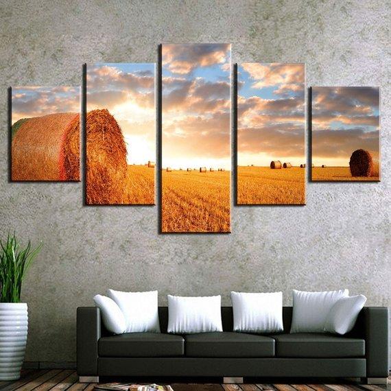 Wheat Field Farm Hay Bale - Nature 5 Panel Canvas Art Wall Decor Wheat Field Farm Hay Bale - Nature 5 Panel Canvas Art Wall Decor